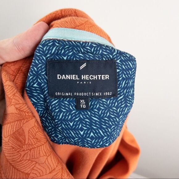 Daniel Hechter Mens Size XL Short Sleeve Polo Shirt Orange Leaf Motif Golf - Picture 5 of 7